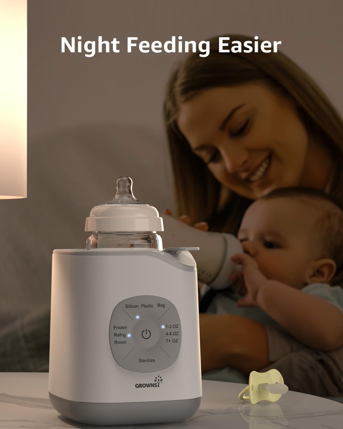Grownsy Bottle Warmer, Baby Bottle Warmer Fast for Breastmilk & Formula, Accurate Temperature Control, Milk Warmer for All Bottles with Thaw, Sterilizing, Keep Warm, Heat Food