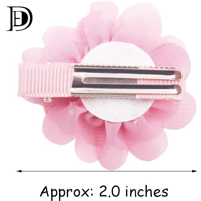 DeD 40PCS 2" Chiffon Flower Hair Bows Clips Flower Tiny Hair Clips Fine Hair for Girls Infants Toddlers Set of 20 Pairs