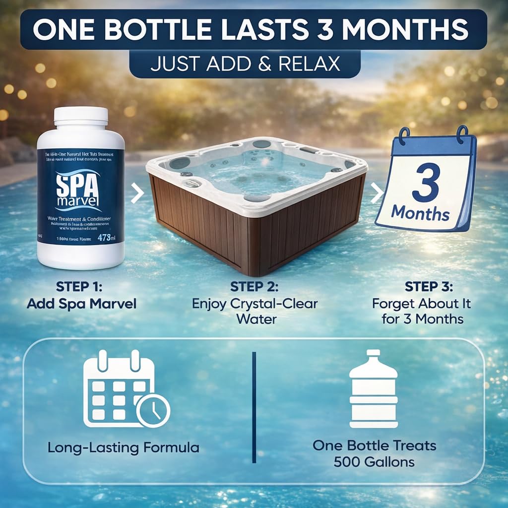 Spa Marvel Water Treatment & Conditioner – Enzyme-Based Hot Tub Water Care – Improves Water Quality, Comfort & Odor – Helps Reduce Chemicals – 16 fl oz – Lasts 30 Days – Includes 2 Sponges