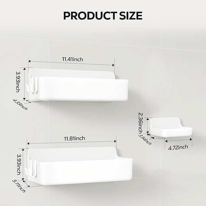 Nieifi Adhesive Wall Shelf, Shower Shelves, Shower Organizer for Bathroom Organization (White, 3 pieces)