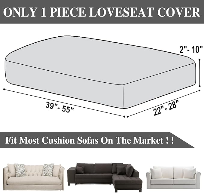 Couch Cushion Cover Loveseat Cover or 2 Seat Sofa Cover Washable Stretch Sectional Sofa Slipcover(1 Piece for Loveseat or Sofa 2-Seater, Light Grey)