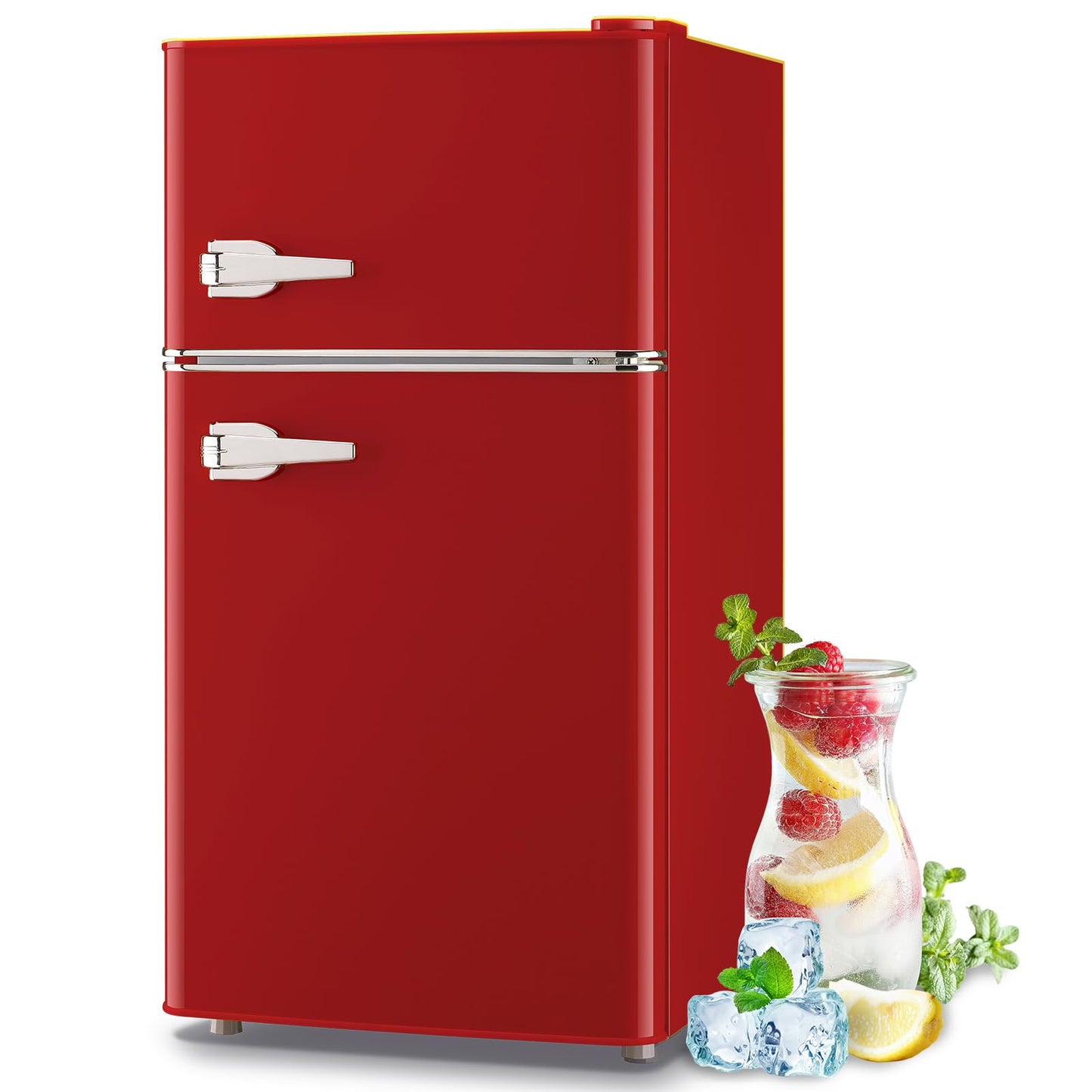 TACOOL 3.5 Cu.ft Refrigerator with Freezer Double Door Red Fridge Adjustable Glass Shelves, Plastic Crisper,7 Level Temperature Control Fridge for Dorm, Office, Apartment