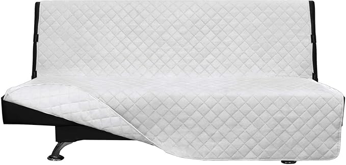 Easy-Going Futon Sofa Slipcover - Reversible Armless Couch Cover - Water Resistant - Pets & Kids (White/White)