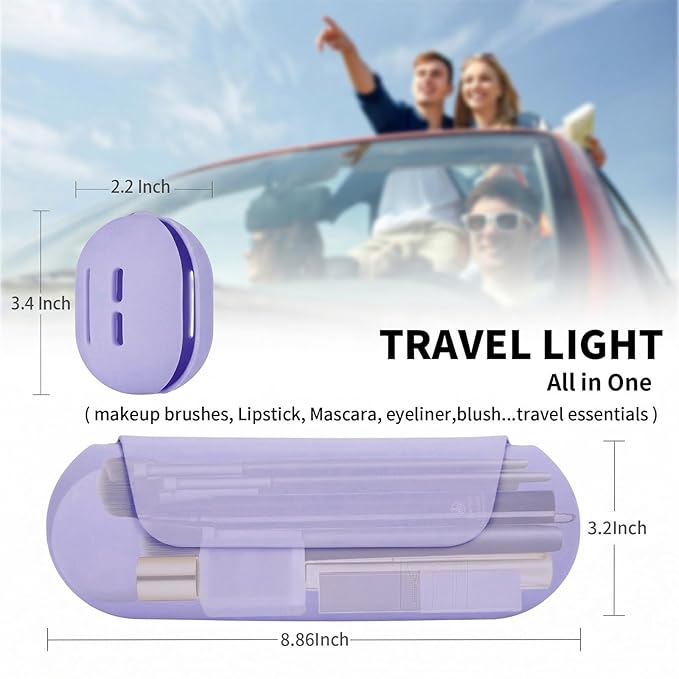 2 IN 1 Silicone Makeup Brush Holder with Beauty Make Up Sponge Holder Case：Soft Portable Cosmetic Face Brushes Holder with Upgrade Anti-Fall Out Magnetic Closure - Purple