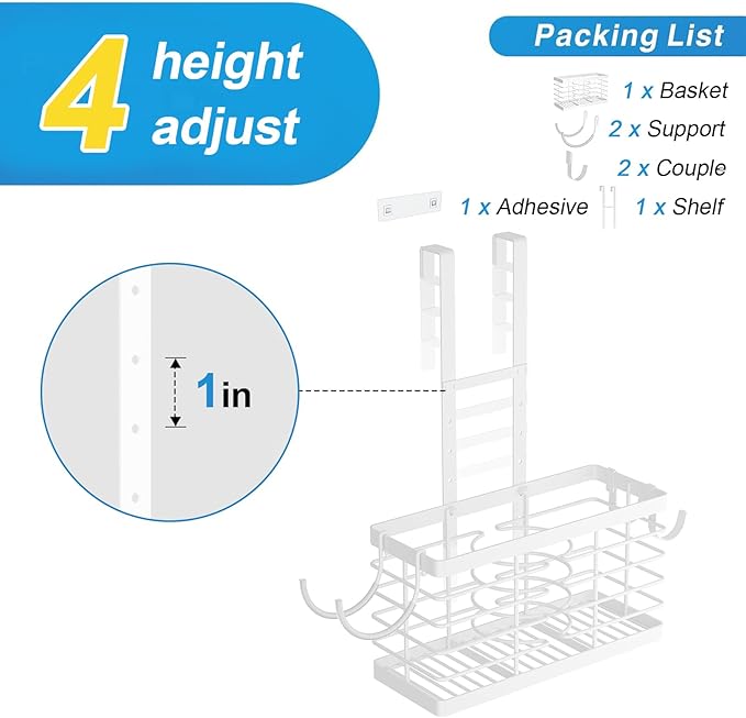 Sevenblue Hair Tool Organizer, 2026 Upgraded 3-in-1 Universal Hair Dryer Holder, Adjustable Height Metal Blow Dryer Holder Wall Mounted/Over Cabinet Door, Bathroom Organizer and Storage(White)