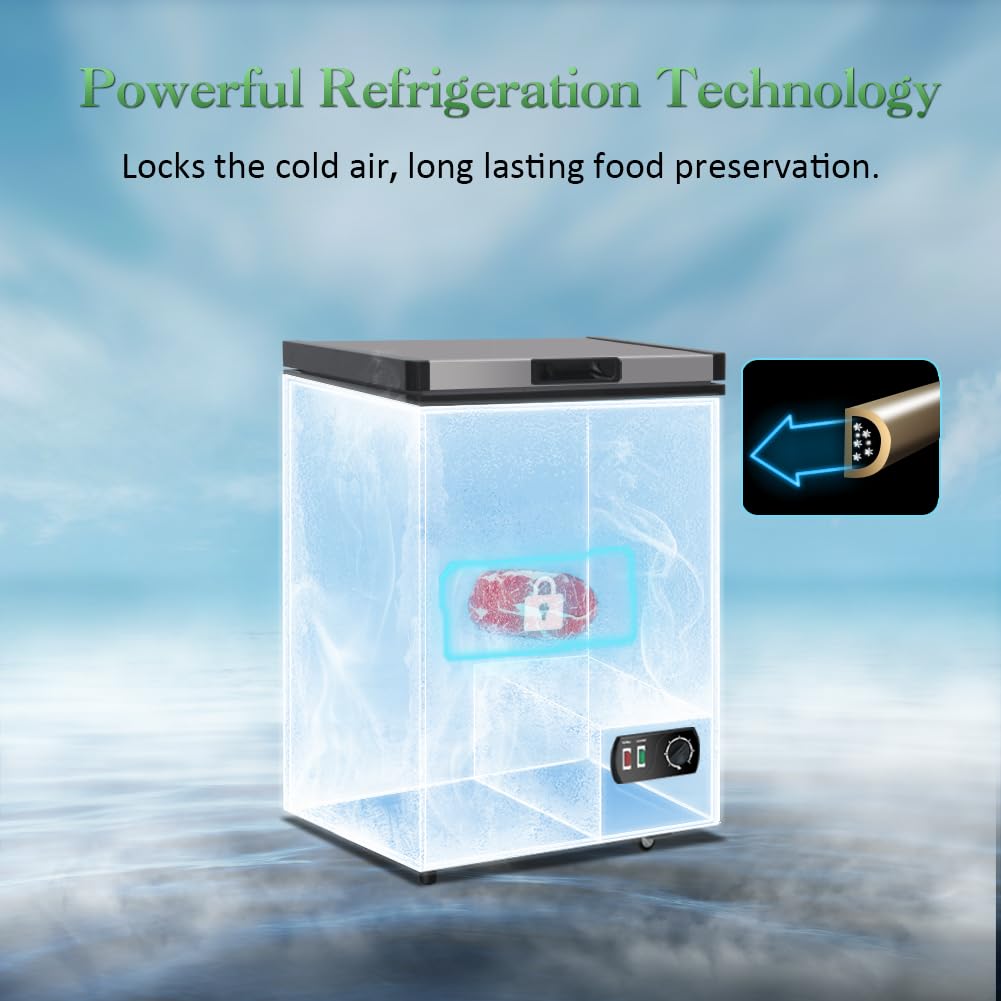 LifePlus Chest Freezer 4.2 Cubic Feet with Removable Storage Basket, Deep Freezer 7 Adjustable Temperature, Energy Saving, Super Quiet for Garage, Office, Kitchen, or Apartment