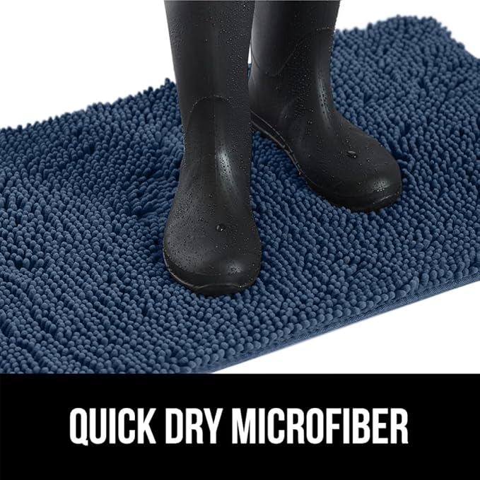 GORILLA GRIP SoakSTOPPER Dog Door Mat, 36x24 Machine Washable Rug Absorbent Doormat Captures Moisture Mud Dirt, Quick Dry Soft Chenille Entryway Rugs Indoor Entrance Mats for Dog Paws, Navy Blue