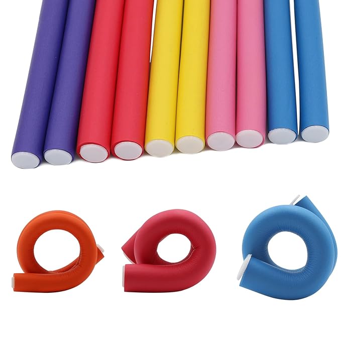 Pinkiou 30Pcs Flexi Rods for Long Hair, 9.45" Extra Long No Heat Hair Rollers, 3 Sizes Large Flexible Curling Rods for Overnight Curls, Soft Foam Hair Rods for Women Styling