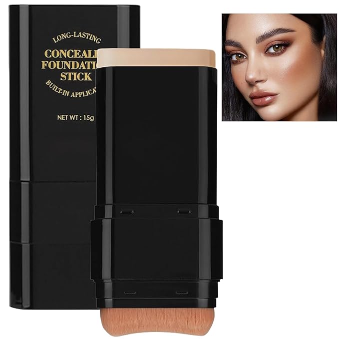 Foundation Stick, 2 in 1 Dual-Ended Long-Lasting Concealer Korean Foundation Contour Stick, Waterproof Contouring foundation with Brush, Full Coverage Matte Finish for Face Makeup(03#LIGHT SKIN)