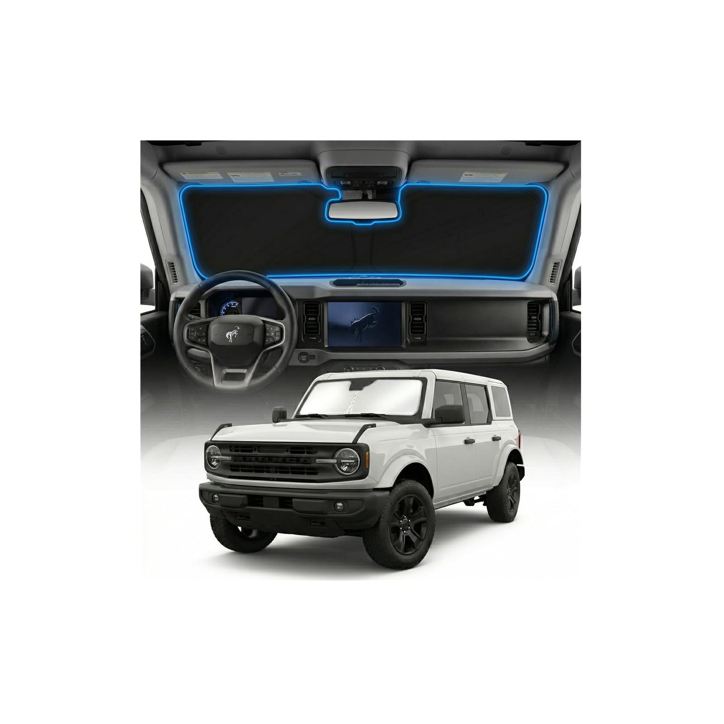 for Ford Bronco Sun Shade Windshield Cover - Custom Fit Bronco Accessories 2021-2024 2025 Sunshade Foldable UV Protection & Heat Shield Sun Visor Accessories