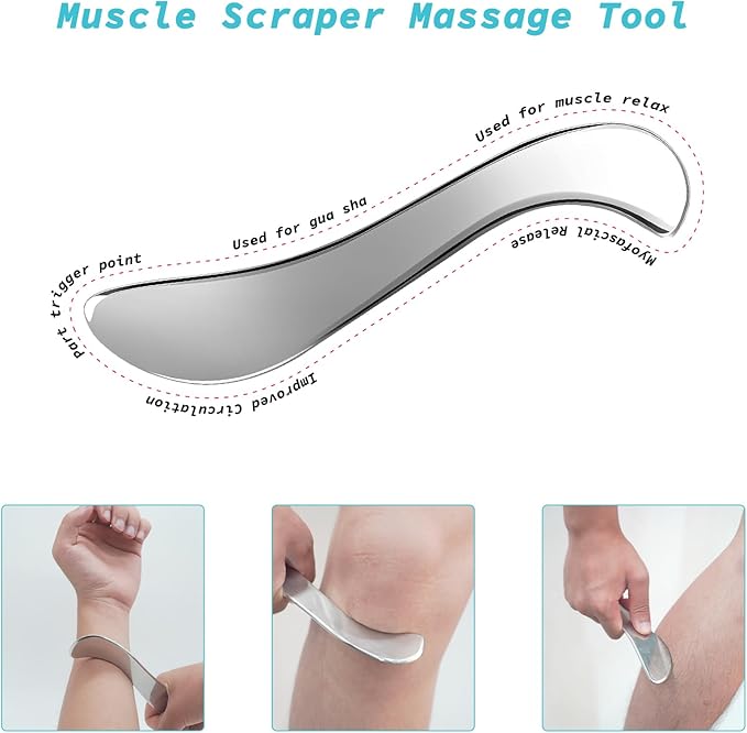 2-in-1 Stainless Steel Gua Sha Muscle Scraper Tool, Myofascial Scraping Tools for Physical Therapy, Lymphatic Drainage Massager, Soft Tissue Massage Tool (S+D)