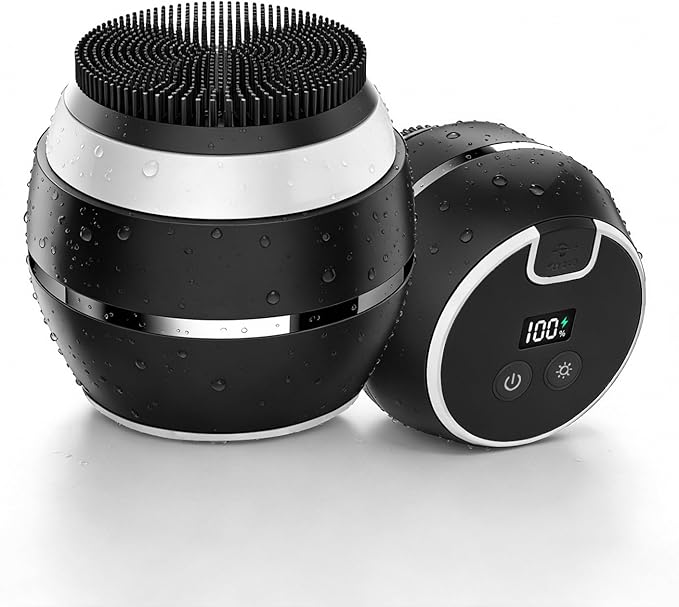 Electric Face Scrubber & Silicone Facial Cleansing Brush - Waterproof Sonic Face Brush Exfoliator with LED Screen, 3 Beauty Light Modes, Rechargeable Face Wash Brush for Deep Cleaning & Massage-Black