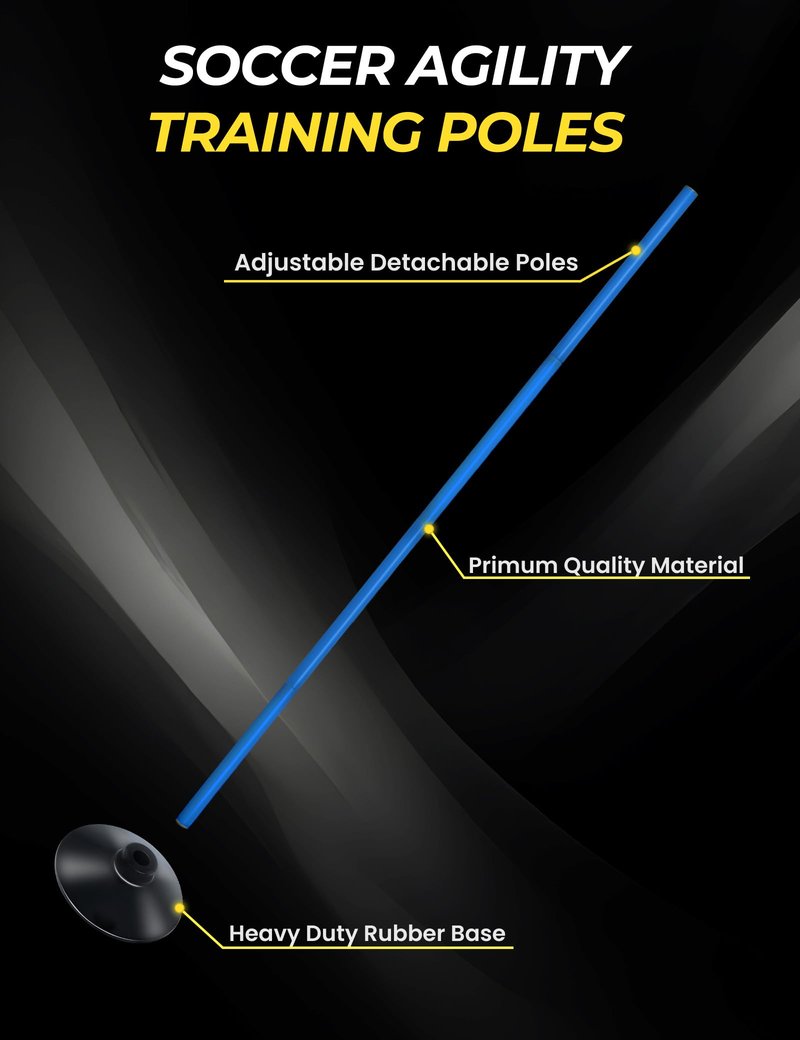 SEAOTTER Soccer Agility Poles Set, 4 Pcs 6FT Adjustable Sports Trainning Speed Poles Slalom Poles with Rubber Base, Agility Training Equipment for Football, Rugby, Basketball, Indoor & Outdoor