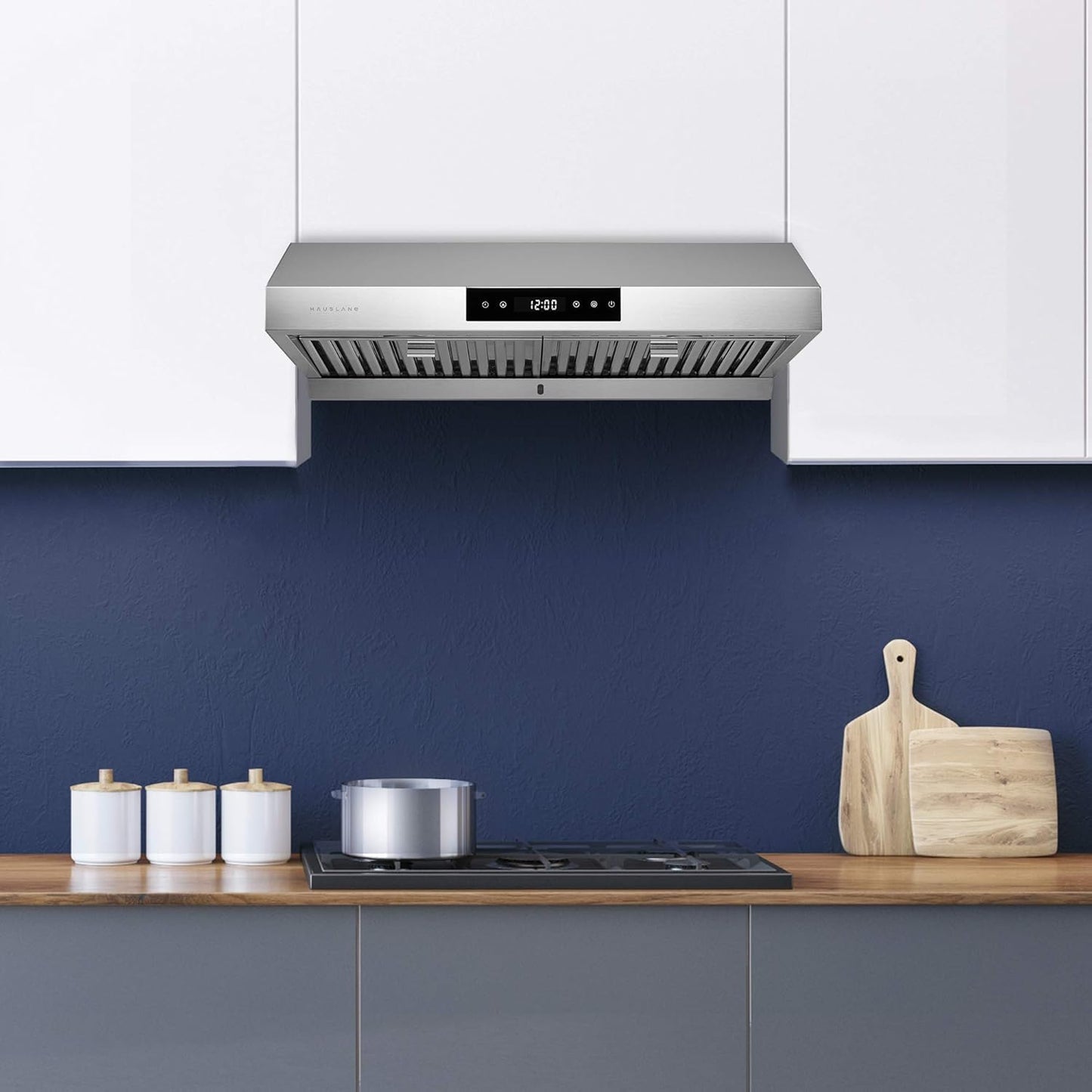 Hauslane Under Cabinet Range Hood 30" Stainless Steel Kitchen Hood, 6 Speed Vent Hood 30 Inches, Low-Noise Stove Vent Hood for Kitchen, Vent Hoods 30 Inch with LED - Chef Series PS18