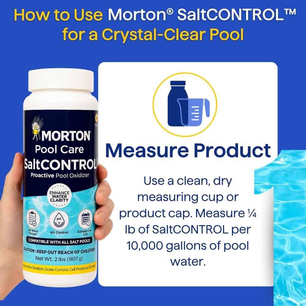 Morton SaltCONTROL | 5-in-1 Pool Enhancer for pH Balance, Scale Prevention & Water Clarity | Compatible with All Pool Types | Weekly Use | 32oz