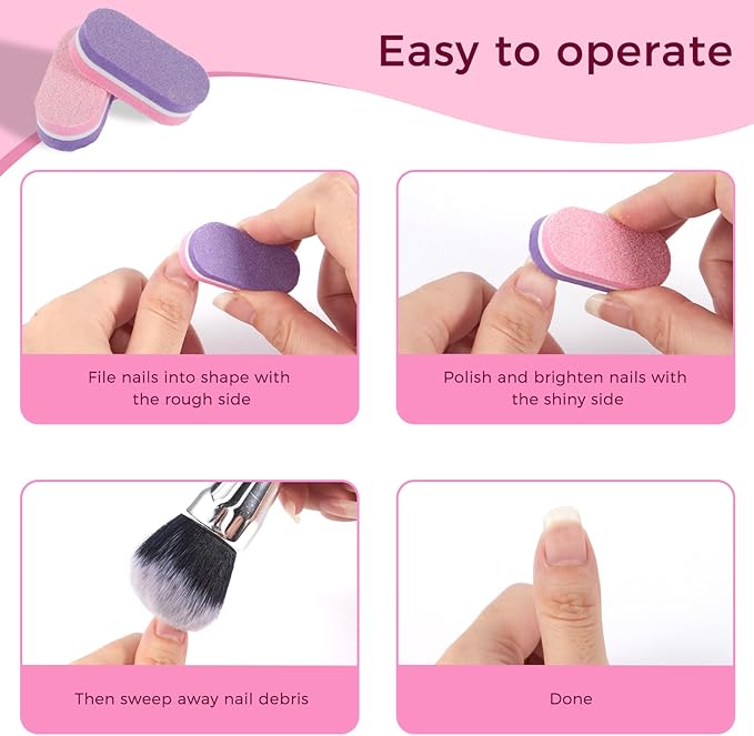 JERCLITY 50 Pieces Purple Pink Nail Buffer Block Both Sides 100/180 Grit Mini Nail Buffers Nail Files and Buffers Mini Buffers for Nails