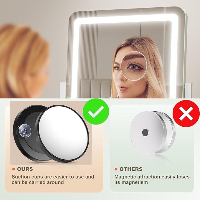 Vanity Mirror with Lights, 17.3’’ LED Makeup Mirror Detachable 10X Magnification, Smart Touch Control, 3 Color Lighting Modes,360°Rotation Tabletop Make Up Mirror for Bedroom Bathroom