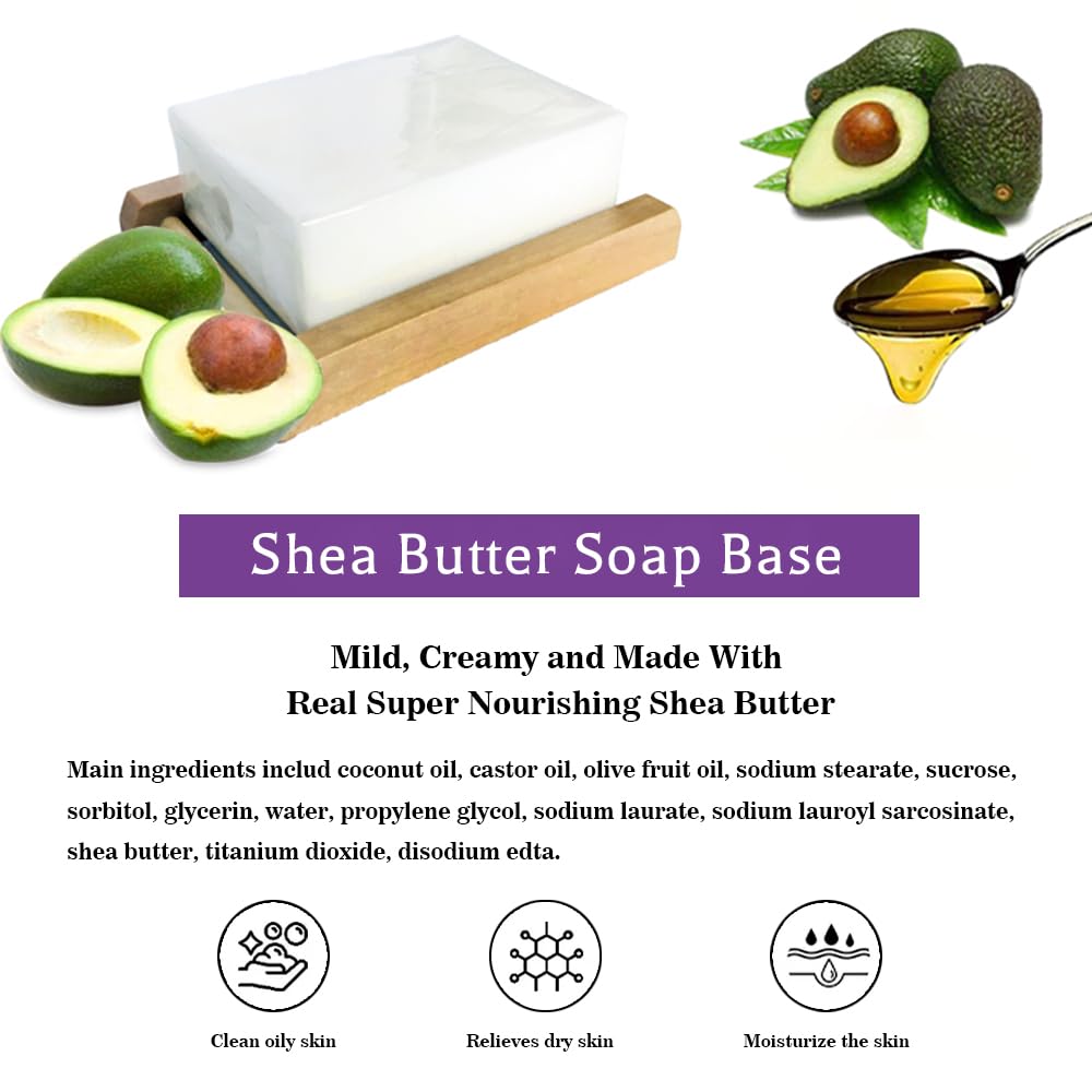 TinMeZor 5.2 lb Shea Butter Soap Base for Making, with Shea Butter/Goat Milk/Honey/Oatmeal/Cocoa Butter/Clear, Moisture, Natural Glycerin Melt and Pour White Soap Base