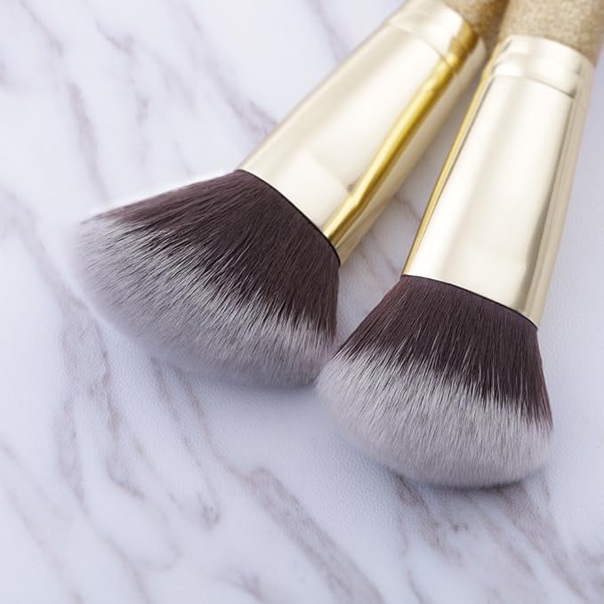 DUcare 2Pcs Duo End Makeup Brushes, Synthetic Bristle Foundation Powder Buffer & Contour Brush Set, Dual Sided Face Brushes for Blending Concealer Bronzer Highlighter