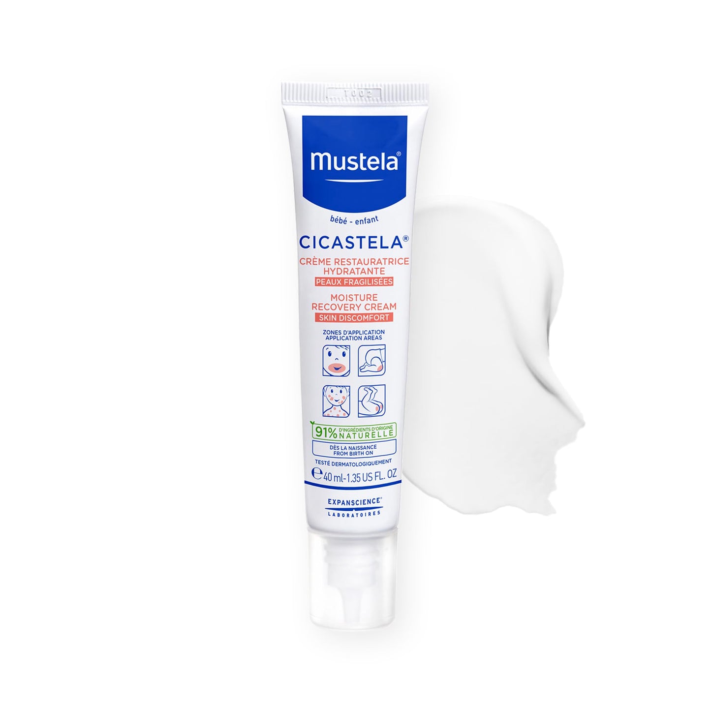 Mustela Cicastela Moisture Recovery Cream - Multipurpose Baby Ointment for Skin Discomfort - with Natural Avocado & Hyaluronic Acid - Fragrance-Free - 1.35 fl. Oz
