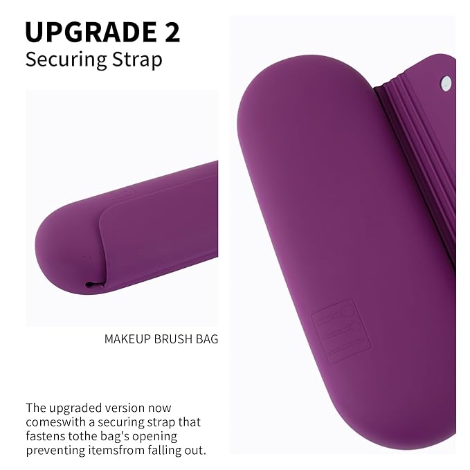 2 IN 1 Silicone Makeup Brush Holder with Beauty Make Up Sponge Holder Case：Soft Portable Cosmetic Face Brushes Holder with Upgrade Anti-Fall Out Magnetic Closure - Dark Pruple