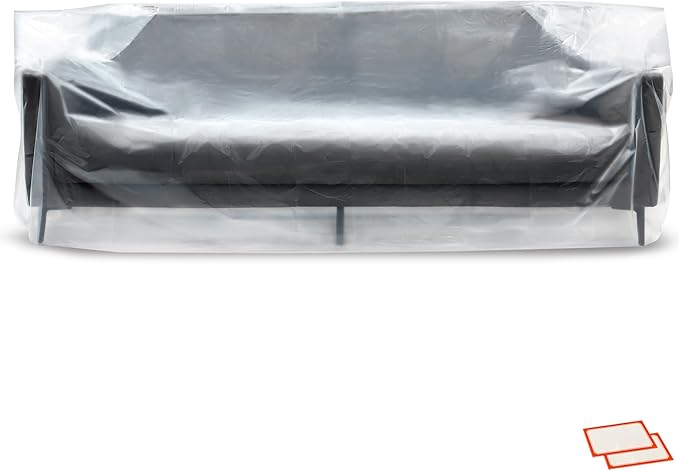 Plastic Furniture Covers for Moving - Heavy-Duty Couch Cover for Sofa, Waterproof & Dustproof Clear Moving Bags for Renovation, Wrap or Storage - Extra Large Bag Open Size 96 x 42 x 62 Inch