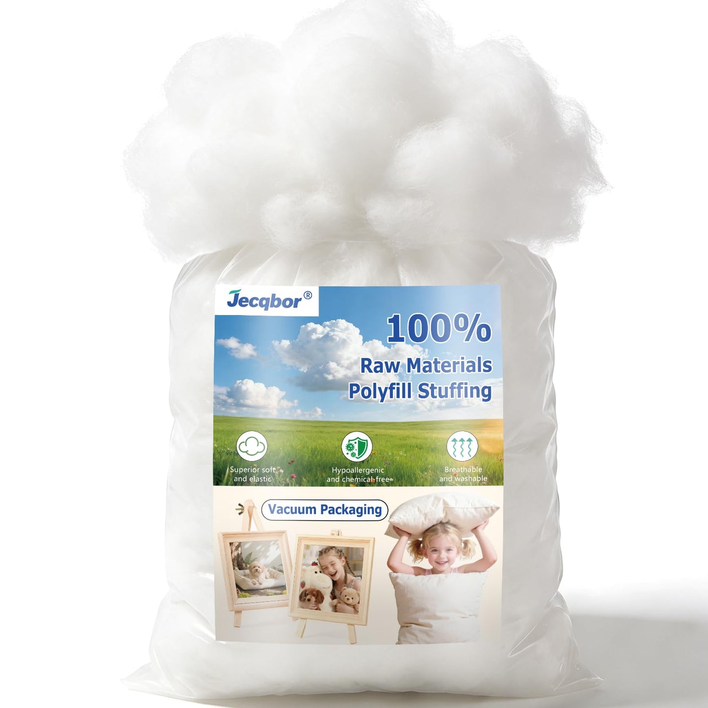 Jecqbor 10lbs/160oz Soft Polyfill Stuffing, Fluffy Pillow Stuffing Filling for Pillow, Couch Cushion, Cloud Project, Stuffed Animal, Craft, Clean Polyester Fiberfill for Crochet, Pet Bed, Plushies
