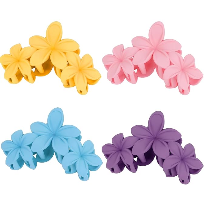 Hawaiian Flower Hair Clips Large Matte Hair Claw for Women Non-Slip Strong Hold Clips for Thick Hair, Hair Accessories,Blue,Purple,Pink,Yellow
