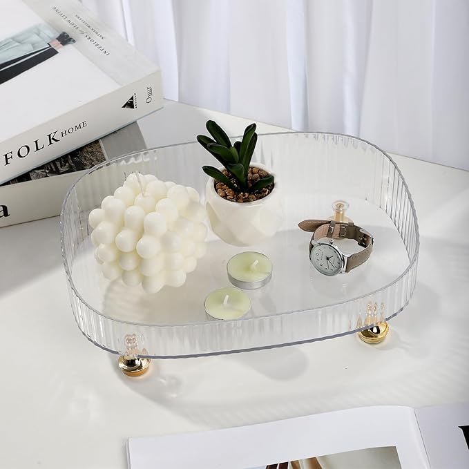 Clear Acrylic Perfume Tray, Round Makeup Bathroom Trays for Counter, Decorative Vanity Trays for Bathroom Countertop for Dresser Tops