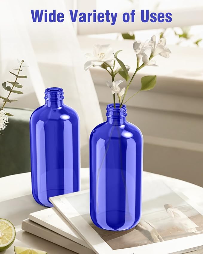 Bontip Glass Spray Bottle, Blue Glass Spray Bottle Set & Accessories Refillable for Plants Window Cleaners Aromatherapy Facial Hydration Watering Flowers Hair Care (2 Pack/8 oz) (Blue)