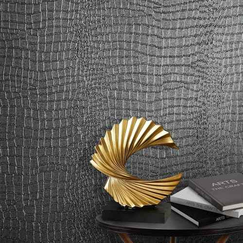 Zeeko Black Peel and Stick Wallpaper 17.3" x 590" Removable Crocodile Wallpaper Embossed Contact Paper Textured Wall Paper for Cabinet Bedroom Bathroom