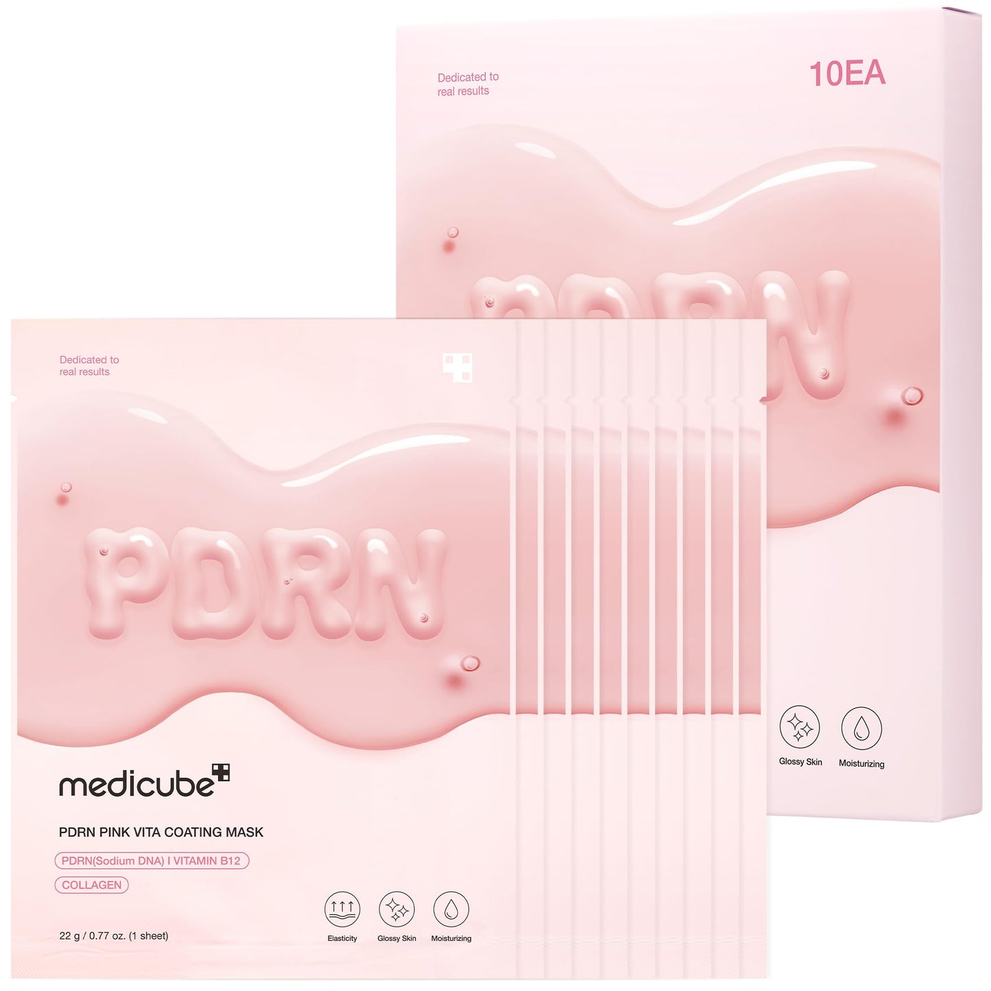 medicube Salmon DNA PDRN Pink Vita Coating Sheet Mask 10EA - Korean sheet mask for glass skin - Luxurious Home care Mask for Hydration, Firming, and Balanced Skin, Korean Skin Care (22g/0.77oz x 10ea)