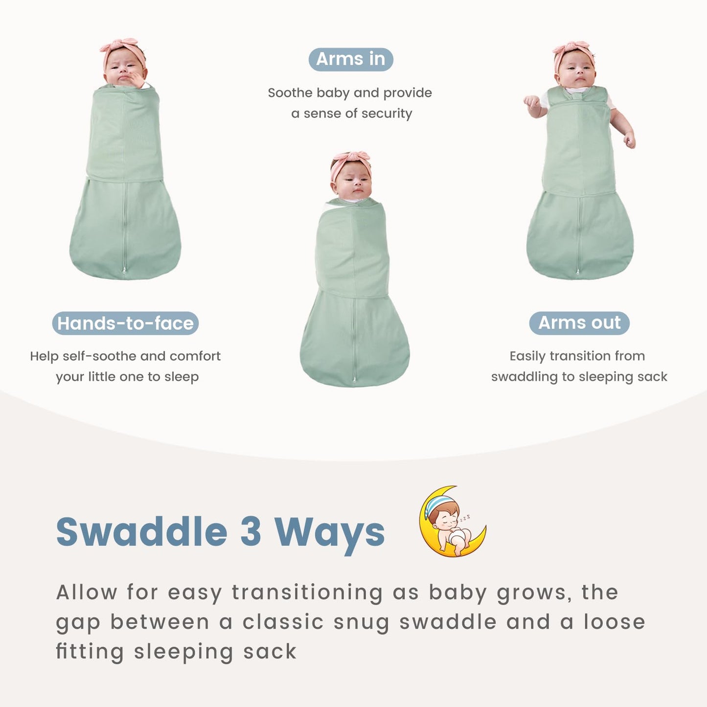 ZIGJOY Baby Swaddle Sleep Sack, 1.0 TOG Sleep Sack Swaddles for Newborns & infant 0-6 Months 100% Cotton Baby Wearable Blanket for Newborn Registry Essentials Green&Rabbit Flower