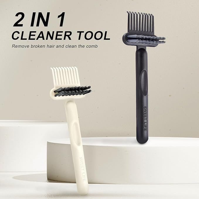 Boar Bristles Hair Brush for Women and Men, Detangling Hair Brush for Smoothing Massage Add Shine, Nylon&Boar Bristles Detangler brush for Hair Healthy (Cleaner-2PcsBlackWhite)