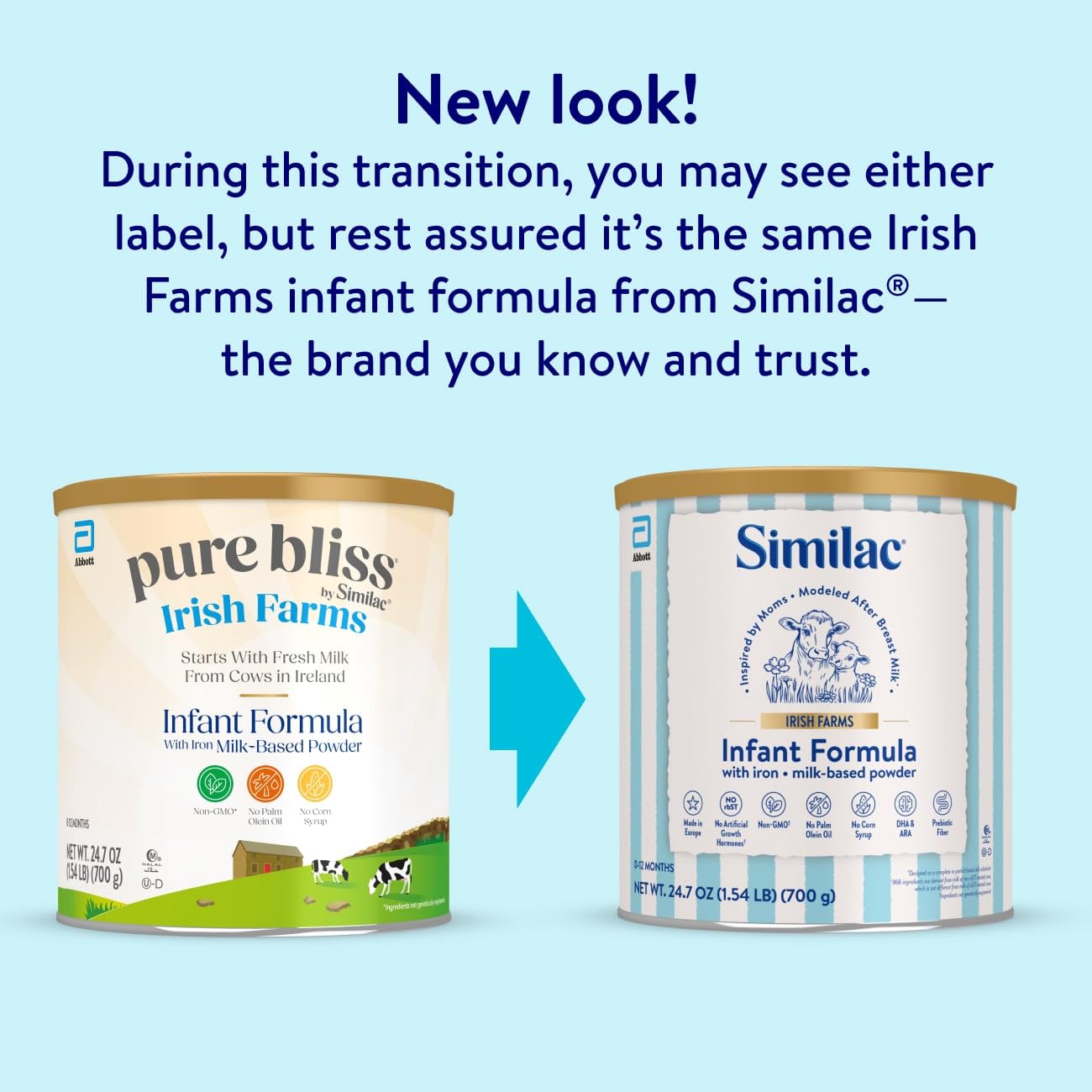 Pure Bliss Irish Farms, Easy-to-Digest Baby Formula, Infant Formula, 0-12 Months, 24.7-oz Can