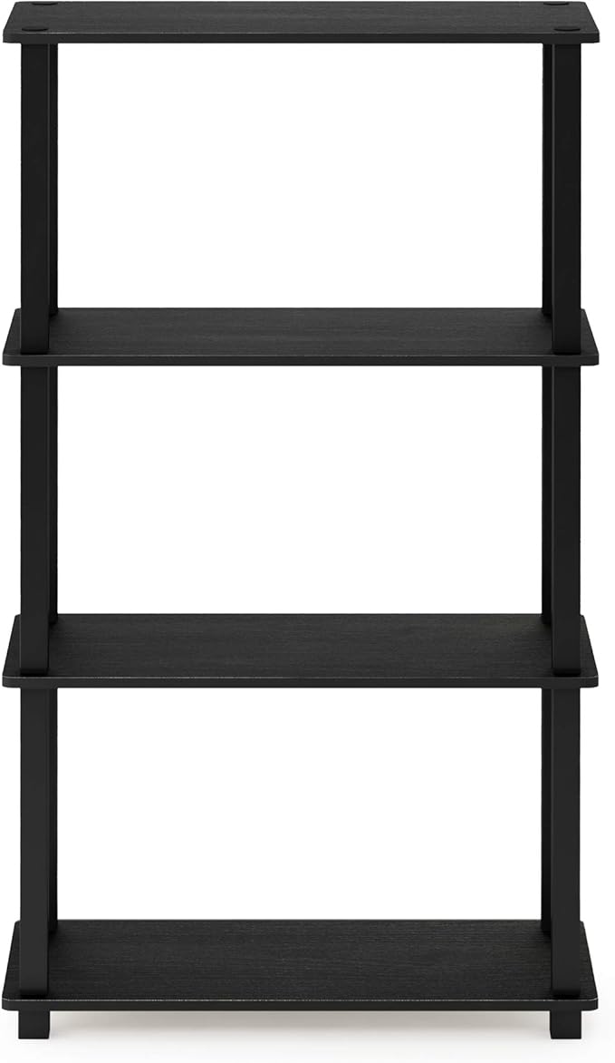 Furinno TURN-S-TUBE Storage Shelves, 4-Tier Book Shelf, Corner Shelf, Toolless Open Shelves, for Organization and Storage, Living Room, Garage, Home Office, Americano