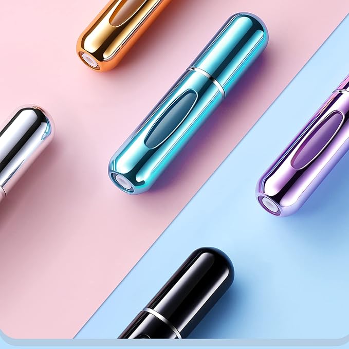 Portable Mini Perfume Atomizer Bottle, Refillable Spray, Scent Pump Case, Travel Atomizer (5ml, 5 Pack) (Purple, Blue, Breen, Rose Red, Silver)