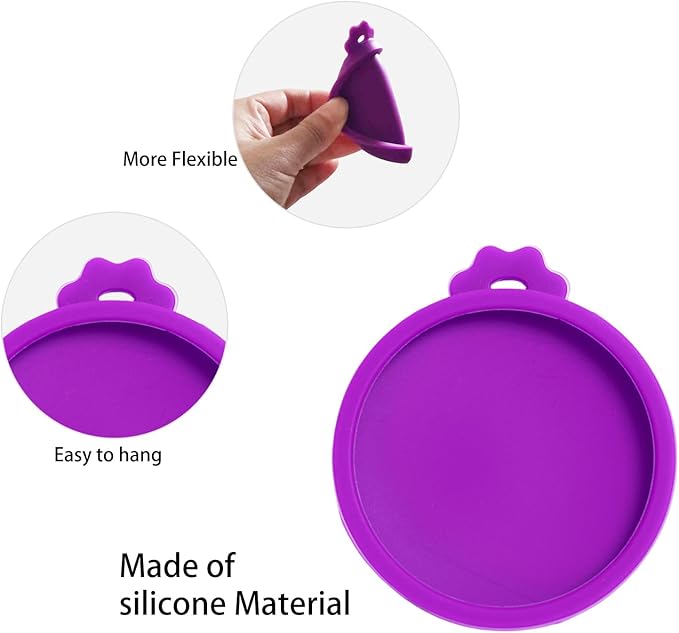 PINE & LINEN 4 Pcs 2.5inch Durable Pet Can Lids,Silicone Small Pet Can Covers Waterproof Cat Food Cans Lids for 3 oz Cat Food Cans（Purple）