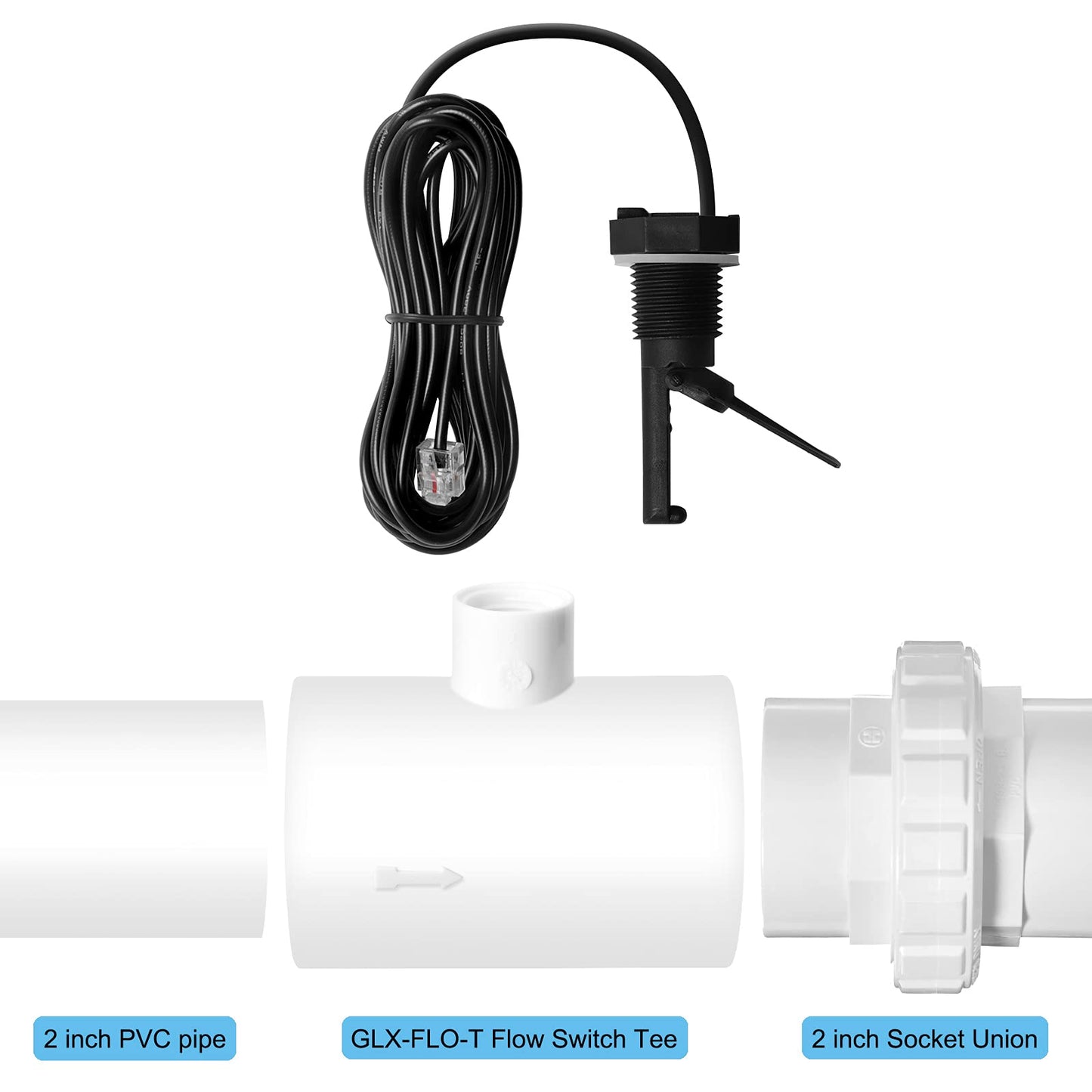 Flow Switch for Hayward,Replacement for GLX-FLO-RP,Flow Switch for Hayward Goldline Aquarite Salt System,Pool Flows Sensor for Hayward Salt Cell and Chlorine Generators,Assembly Kit w/Tee &15ft Cable