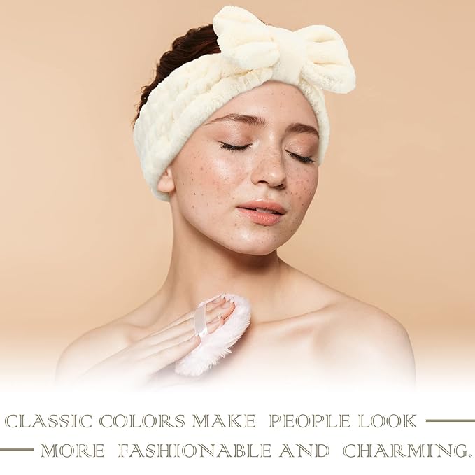 Hicarer 3 Pieces Towel Headbands for Women Makeup Spa Headband for Washing Face Shower (Beige)