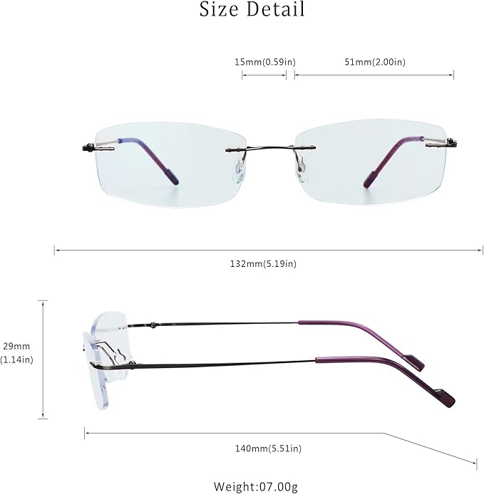 LifeArt Blue Light Blocking Computer Reading Glasses,Men's and Women's Rimless Frame (Purple, +3.00 Magnification)
