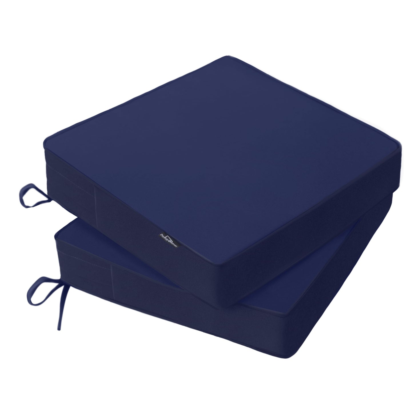 PatioGlow Outdoor Chair Cushions 19 x 19 x 3 Inch, Waterproof & Fade Resistant Patio Seat Cushion for Furniture with Handle and Ties, Thick Seating Pads for Outside Sofa Couch Set of 2, Dark Blue
