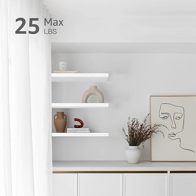 QEEIG Floating Shelves for Wall 23.6" Long - Wall Mounted Shelf Bathroom Kitchen Living Room Bedroom Farmhouse Home Decor Display Bookshelf Large 23.6 x 9.3 inch Set of 2, White (008-60W)