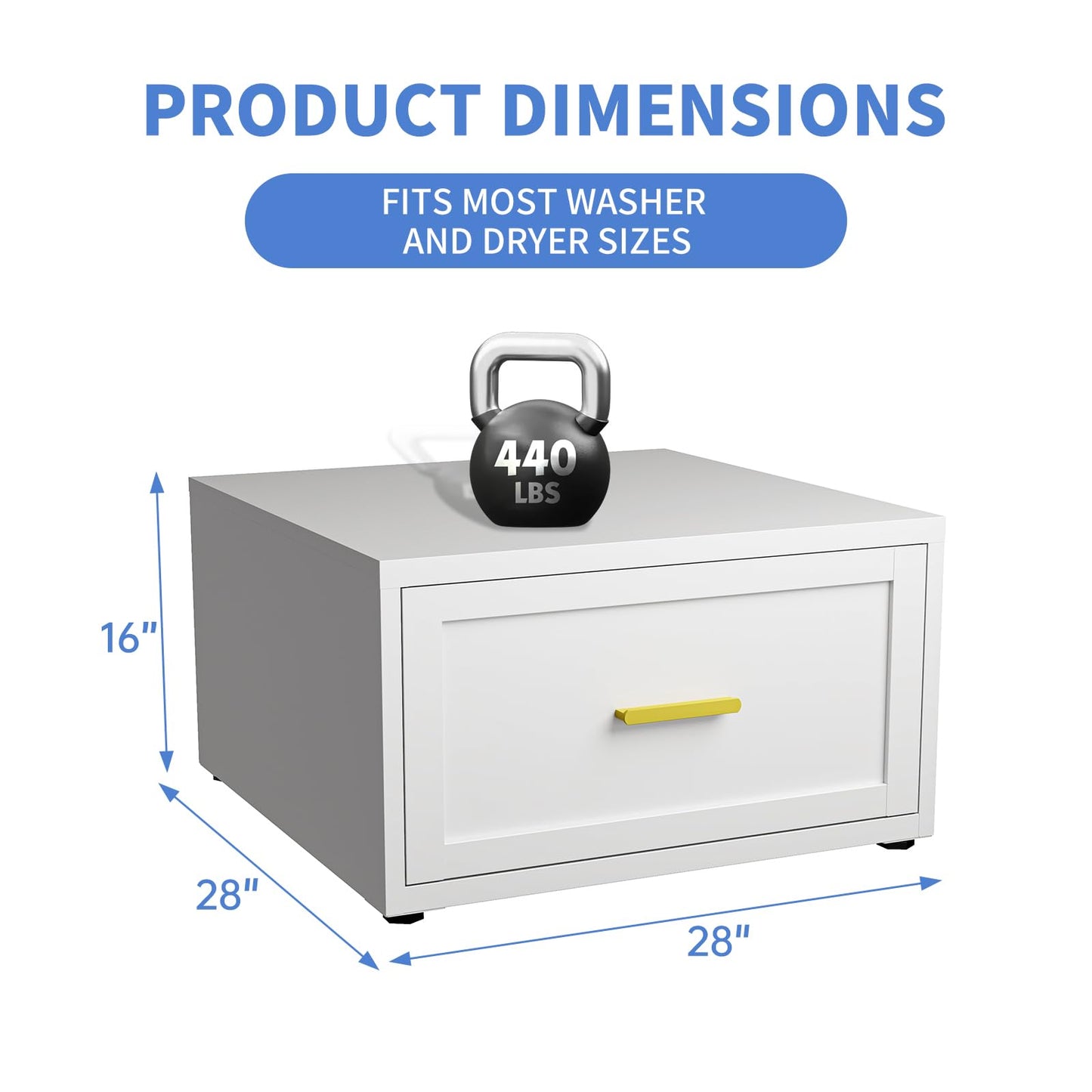 IYANEN 28” W Washer Dryer Pedestal, Heavy Duty Metal Washer Pedestal with Drawer, 440LBS Universal Laundry Pedestal, Washing Machine Stand with Adjustable Feet, 16'' Height (1pack-White)