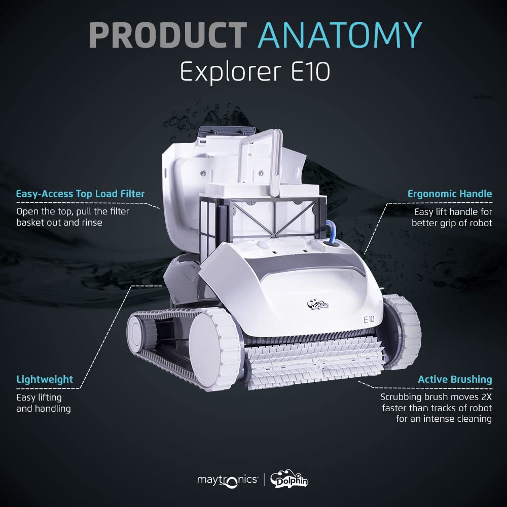 Dolphin (2026 Model) E10 Automatic Robotic Pool Vacuum Cleaner, Active Scrubber Brush, Top Load Filters Access, Ideal for Above-Ground Pools up to 30 FT in Length