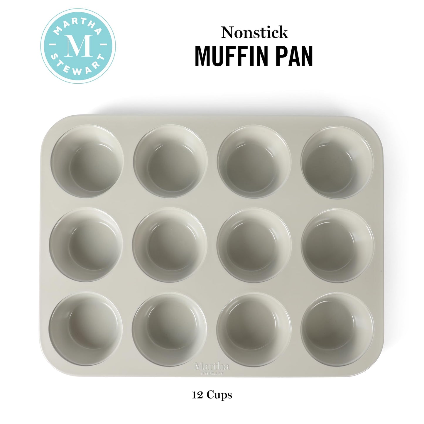 Martha Stewart Gallen 12 Cup Nonstick Carbon Steel Muffin/Cupcake Pan - Cool Grey