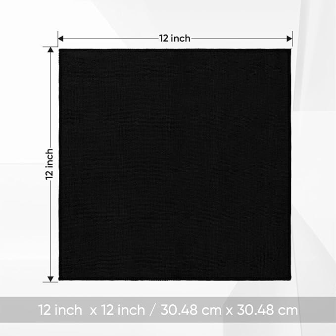 HOMEXCEL Black Washcloths 12 Pack, Highly Absorbent and Soft Microfiber Face Towel, Makeup Remover Towels, Multi-Purpose Wash Cloths for Bathroom, Hotel, Spa, Gym, and Kitchen, 12x12 Inch