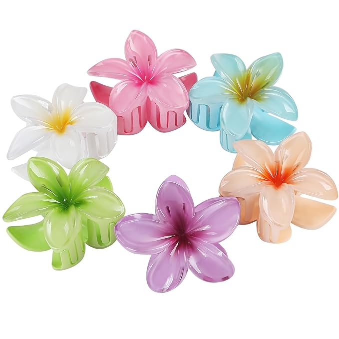 Flower Hair Clips for Women 6 Pcs Hawaiian Large Claw Clips Plumeria Medium Hair Claw Clips for Thick Thin Hair Hibiscus Tropical Beach Hair Accessories for Women Girls and Girls (PS)