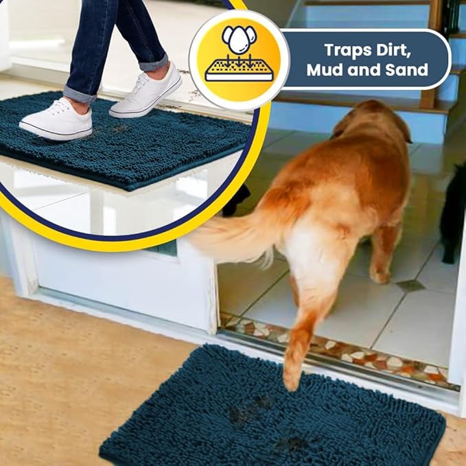 Muddy Mat® | Super Absorbent Door Mat Indoor, Microfiber Quick Dry Chenille Entryway Rug, Non-Slip Front Door Mat, Indoor Mats for Entryway, Machine Washable Pet Rug, Atlantic Blue 35"x24"