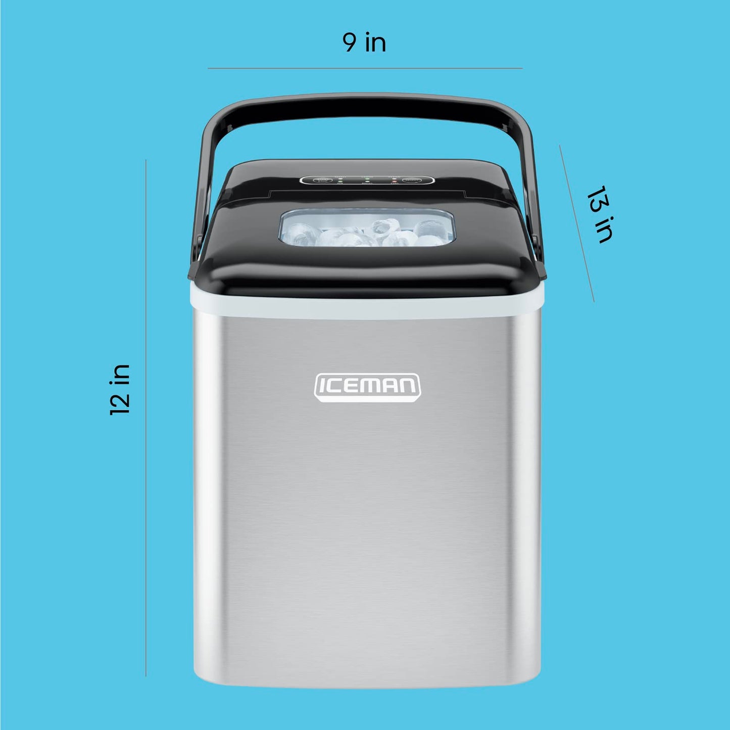 Iceman Dual-Size Countertop Ice Maker Machine, Portable, Creates 2 Cube Sizes in 6 Mins, Holds 1.3 lb. of Ice, Makes up to 26 lb in 24 Hours, Self-Cleaning Scoop Included, Stainless-Steel